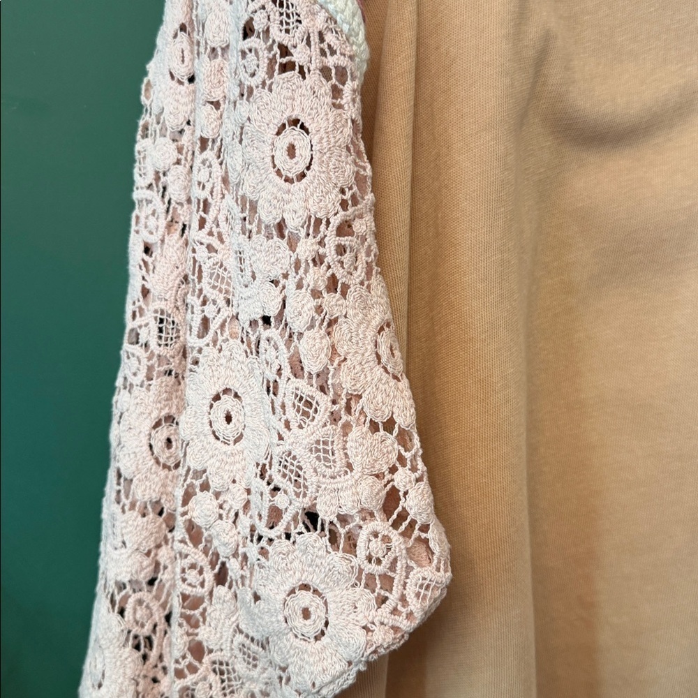 Free People Brown Sugar Combo High Hopes Lace Sleeve XS Crochet Top - Picture 4 of 7